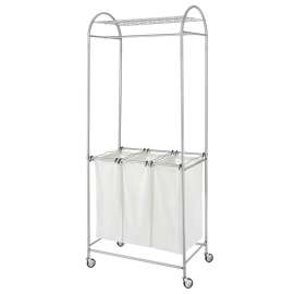 Whitmor 6705-2815 Laundry Center, 3-Compartment, Metal, Silver, 32 in W, 72 in H, 20 in D