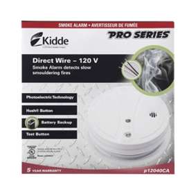 Kidde PPE120CA Smoke Alarm, 10 ft, LED Display, 85 dB, Alarm: Audio, Photoelectric Sensor, White