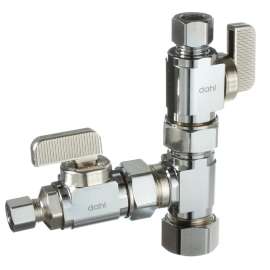 Dahl mini-ball 5000 Series E33-5001 Dual Shut-Off Valve, 5/8 x 3/8 x 3/8 in Connection, Compression, Brass Body