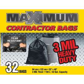 Maximum 33483 Contractor Garbage Bag, LLDPE, Black
