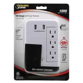 PowerZone ORRUSB346S USB Charger with Surge Protection, 2 -Pole, 3.4 A, White