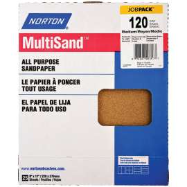 NORTON Adalox 07660700159 Sanding Sheet, 11 in L, 9 in W, Medium, 120 Grit, Aluminum Oxide Abrasive, Paper Backing