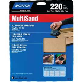 NORTON MultiSand 07660747710 Sanding Sheet, 11 in L, 9 in W, Very Fine, 220 Grit, Aluminum Oxide Abrasive