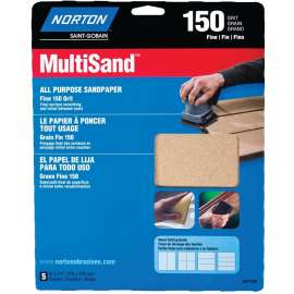 NORTON MultiSand 07660747720 Sanding Sheet, 11 in L, 9 in W, Fine, 150 Grit, Aluminum Oxide Abrasive