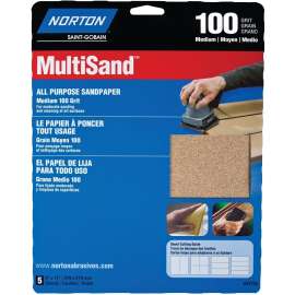 NORTON MultiSand 07660747735 Abrasive Sheet, 11 in L, 9 in W, Medium, P100 Grit, Aluminum Oxide Abrasive