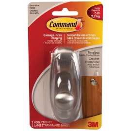 Command 17063BN-C Decorative Hook, 5 lb, 1-Hook, Brushed Nickel