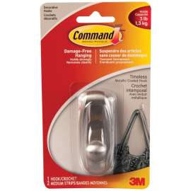 Command 17061BN-C Decorative Hook, 5 lb, 1-Hook, Brushed Nickel