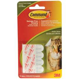 Command 17024C Poster Strip, 0.62 in W, 1.78 in L, 0.031 in Thick, White, 1 lb