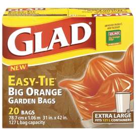 GLAD Easy-Tie 30201 31INX42INOR Garbage Bag, XL, Polyethylene, Orange