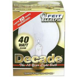 Feit Electric 40G25/15K Incandescent Bulb, 40 W, G25 Lamp, Medium E26 Lamp Base, 2700 K Color Temp