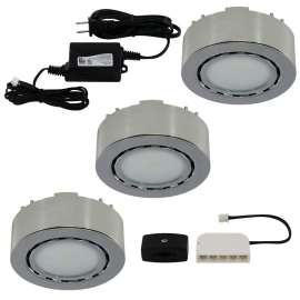 Liteline UCP-LED3-CH Puck Light Kit, 12 VDC, 2 W, 3-Lamp, LED Lamp, 130 Lumens, 3000 K Color Temp, Chrome Fixture
