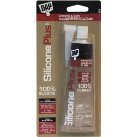 DAP Silicone Plus 73382 Kitchen and Bath Sealant, White, -35 to 140 deg F, 83 mL Tube