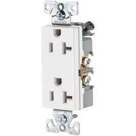 Arrow Hart 6352 6352W-BU Duplex Receptacle, 2 -Pole, 20 A, 125 V, Back, Side Wiring, NEMA: 5-20R, White