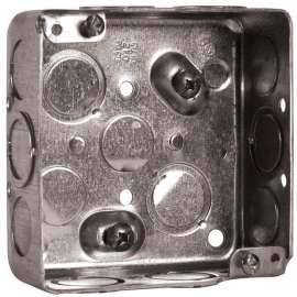 HUBBELL 52151KBAR Ceiling Box, 4 in W, 1-1/2 in D, 4 in H, 8 -Knockout, Metal