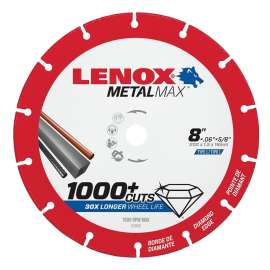 Lenox MetalMax 1972925 Cut-Off Wheel, 8 in Dia, 1/16 in Thick, 5/8 in Arbor, 40, 50 Grit, Diamond Abrasive