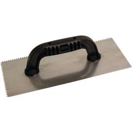QLT 223 Economy Single Notch Trowel, 11 in L, 4-1/2 in W, Flat-V Notch, Black Handle