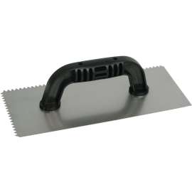 QLT 225 Economy Single Notch Trowel, 11 in L, 4-1/2 in W, V-Shaped Notch, Black Handle