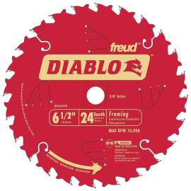 Diablo D0624X Circular Saw Blade, 6-1/2 in Dia, 5/8 in Arbor, 24-Teeth, Carbide Cutting Edge
