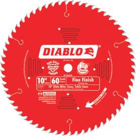 Diablo D1060S Miter Saw Blade, 10 in Dia, 5/8 in Arbor, 60-Teeth, Carbide Cutting Edge