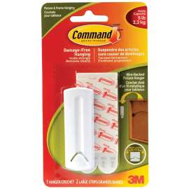 Command 17041C Picture Hanging Hook, 5 lb, Plastic, White
