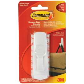 Command 17003C-CS Utility Hook, 5 lb, 1-Hook, Plastic, White
