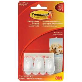 Command 17066C Micro Hook, 0.5 lb, 3-Hook, Plastic, White