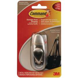 Command FC12-BN-C Hook, 3 lb, 1-Hook, Metal, Brushed Nickel