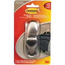 Command FC13-BN-C Adhesive Hook, 1.49 in W, Metal, Brushed Nickel, 5 lb