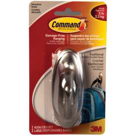 Command 17053BN-C Decorative Hook, 5 lb, 1-Hook, Metal, Brushed Nickel