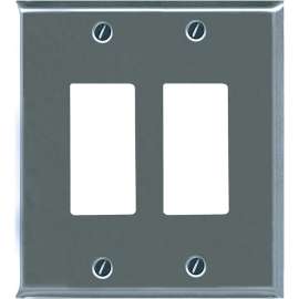 ATRON Traditional 2-161RR Wallplate, 5 in L, 4-5/8 in W, 2 -Gang, Metal, Chrome