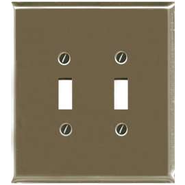 ATRON Traditional 2167TTBN Wallplate, 4-3/4 in L, 5 in W, 2 -Gang, Metal, Satin Nickel