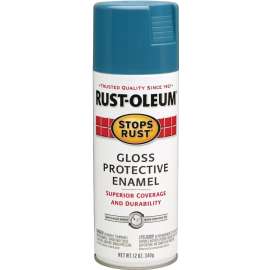 RUST-OLEUM STOPS RUST 269292 Protective Enamel Spray Paint, Gloss, Maui Blue, 12 oz, Aerosol Can
