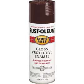 RUST-OLEUM STOPS RUST 267112 Protective Enamel Spray Paint, Gloss, Kona Brown, 12 oz, Aerosol Can