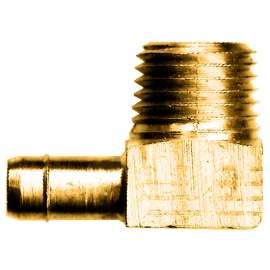 Fairview 969-6BP Pipe Elbow, 90 deg Angle, 3/8 x 1/4 in, Barbx MNPT, Brass