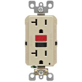 Leviton R99-GFNT2-0RI GFCI Duplex Receptacle, 2 -Pole, 20 A, 125 V, Back, Side Wiring, NEMA: 5-20R, Ivory