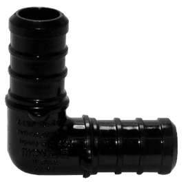 BOW 502088 Tube Elbow, 1/2 in, 90 deg Angle, Poly, Black