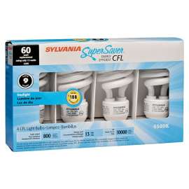 Sylvania 20016 Compact Fluorescent Bulb, 13 W, Spiral Lamp, Medium E26 Lamp Base, 800 Lumens, 6500 K Color Temp