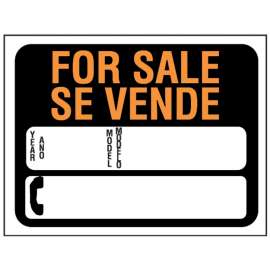 HY-KO Hy-Glo Series 3072 Identification Sign, For Sale Se Vende, Fluorescent Orange Legend, Plastic