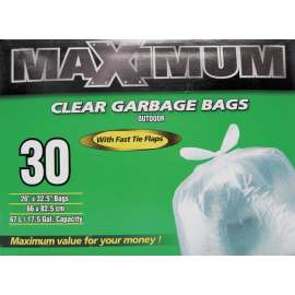 MAXIMUM 26363 Garbage Bag, 17.5 gal Capacity, Plastic/Virgin Hexene, Clear