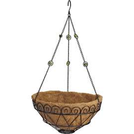 Landscapers Select T0017-3L Hanging Planter with Coconut Fiber Liner, Circle, 22 lb Capacity, Natural Coconut/Steel