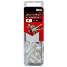 COBRA ANCHORS 187Y Screw Anchor, 1 in L, Plastic, 100 lb
