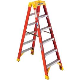 WERNER T6200 Series T6206 Twin Ladder, 10 ft Max Reach H, 5-Step, 300 lb, Type IA Duty Rating, 3 in D Step, Fiberglass