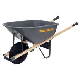 TRUE TEMPER R6FF25 Wheelbarrow, 6 cu-ft Heap, 6 cu-ft Volume, Steel
