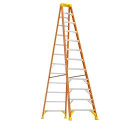 WERNER 6212 Step Ladder, 16 ft Max Reach H, 11-Step, 300 lb, Type IA Duty Rating, 3 in D Step, Fiberglass, Yellow