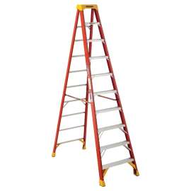 WERNER 6210 Step Ladder, 14 ft Max Reach H, 9-Step, 300 lb, Type IA Duty Rating, 3 in D Step, Fiberglass, Yellow