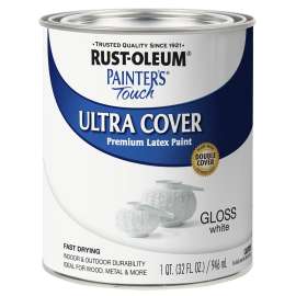 RUST-OLEUM PAINTER'S Touch 1992502 Brush-On Paint, Gloss, White, 1 qt Can