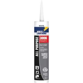 WHITE LIGHTNING W12AF0010 Adhesive Caulk, White, 5 to 7 days Curing, 40 deg F, 10 fl-oz Cartridge