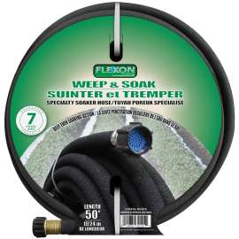 Flexon WS50 Soaker Hose, 1/2 in, 50 ft L, Rubber, Black