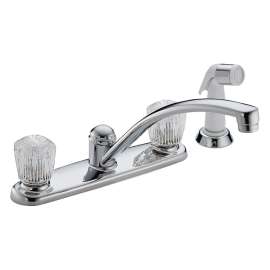 DELTA Classic Series 2402LF Kitchen Faucet with Side Sprayer, 1.8 gpm, 2-Faucet Handle, Brass, Chrome Plated
