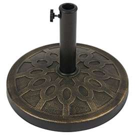 Seasonal Trends 69328 Umbrella Base, 17-1/2 in Dia, 13 in H, Round, Resin/Steel/Plastic, Bronze